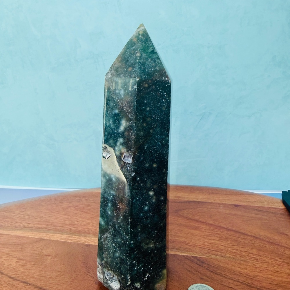 Ocean Jasper 6sided Generator Point Tower Crystal Joy Energy Healing Chakra 452g